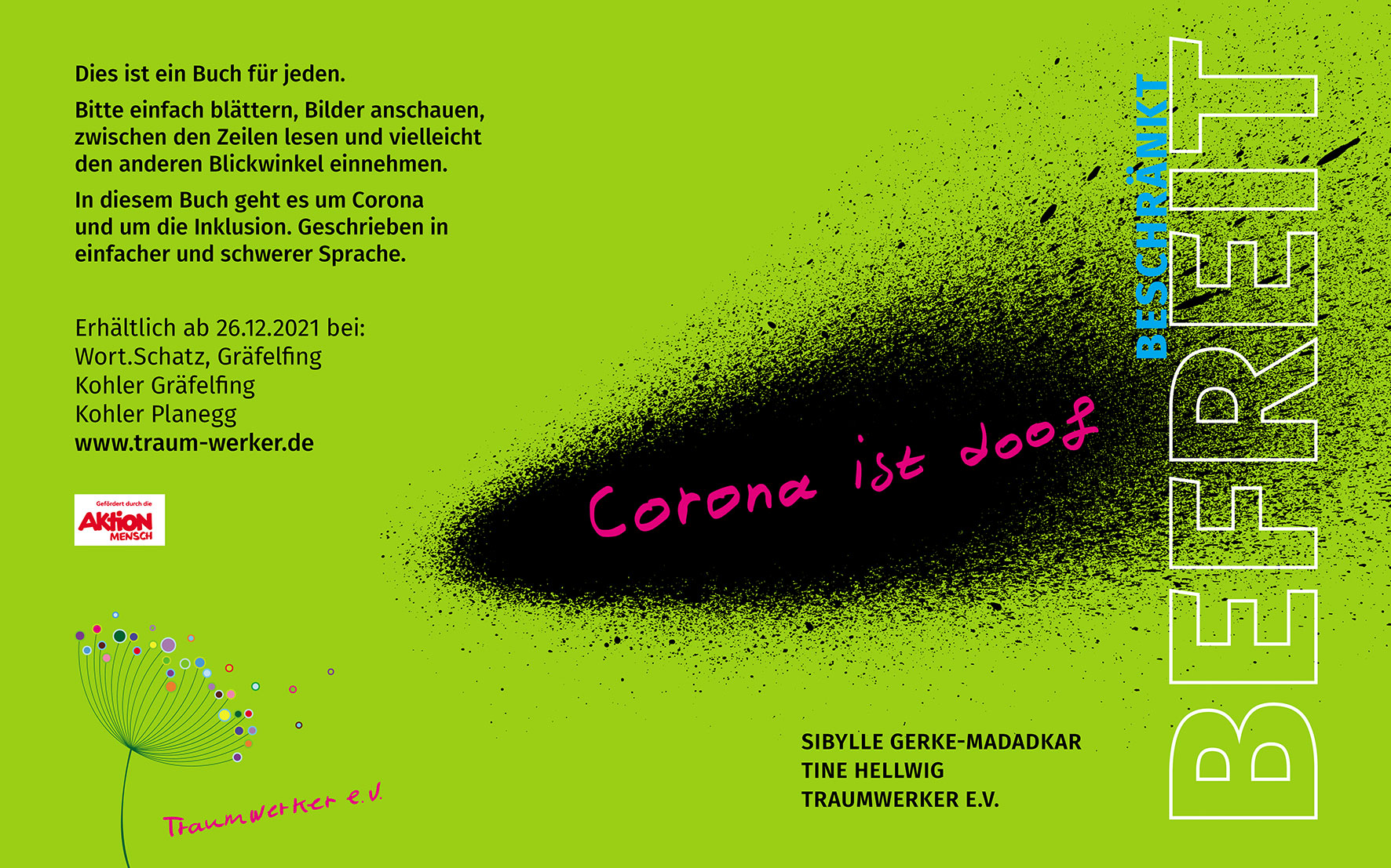 Buchtitel Banderole Beschränkt befreit – Corona ist doof