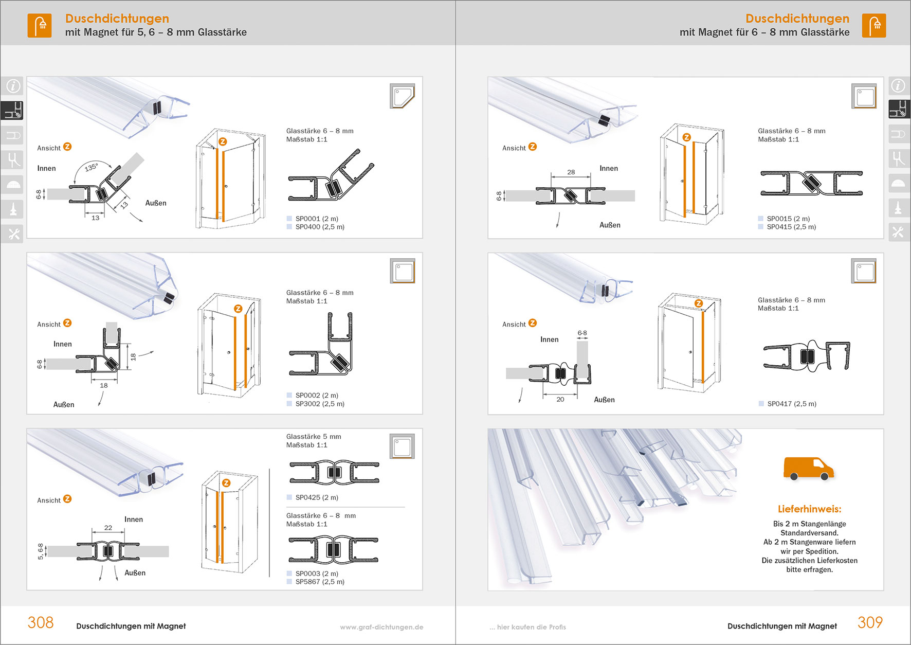 Produktfotografie Duschdichtungen mit technischen Zeichnungen