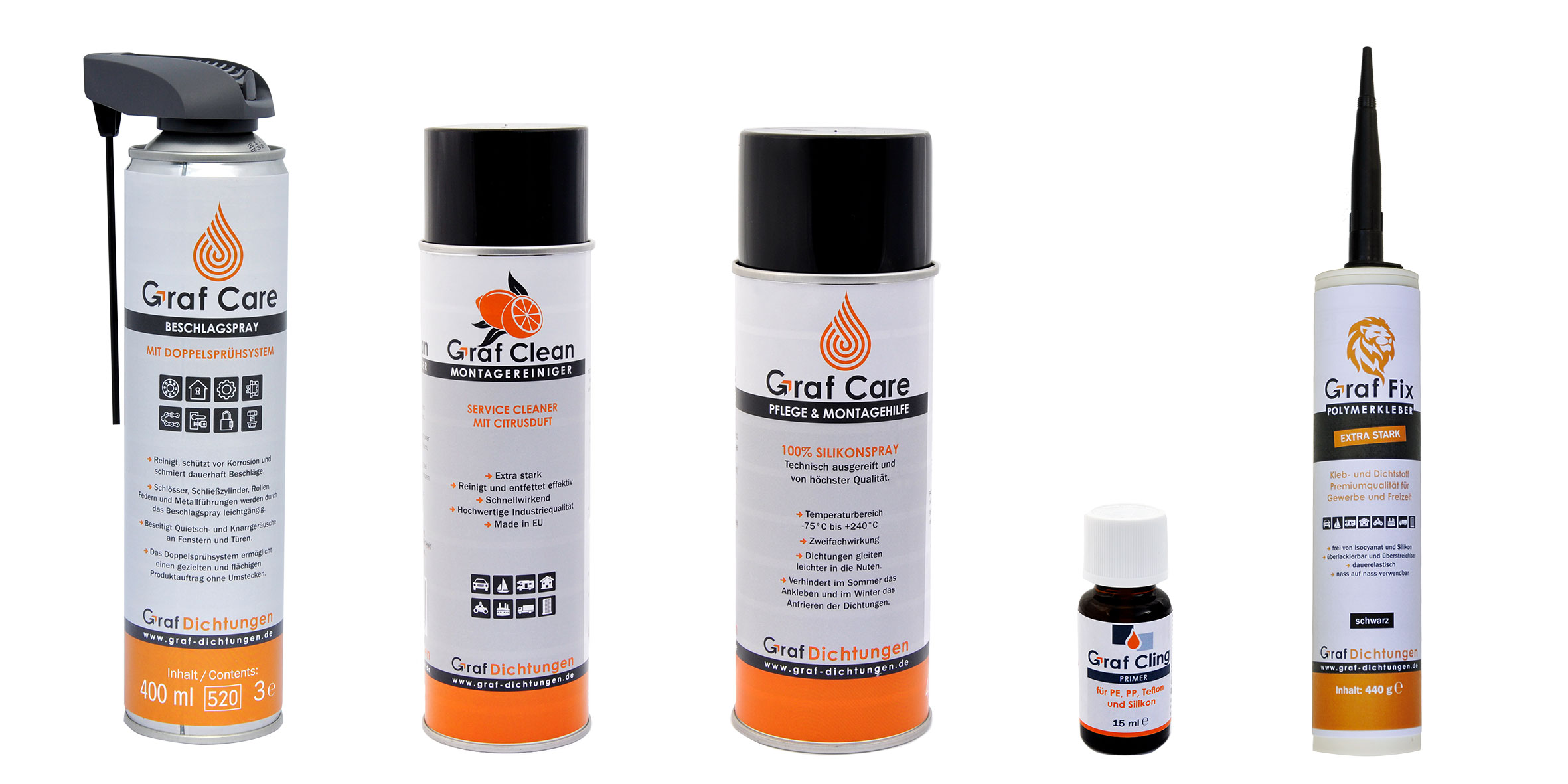 Etiketten-Design für Klebe- und Reinigungsprodukte Graf Dichtungen